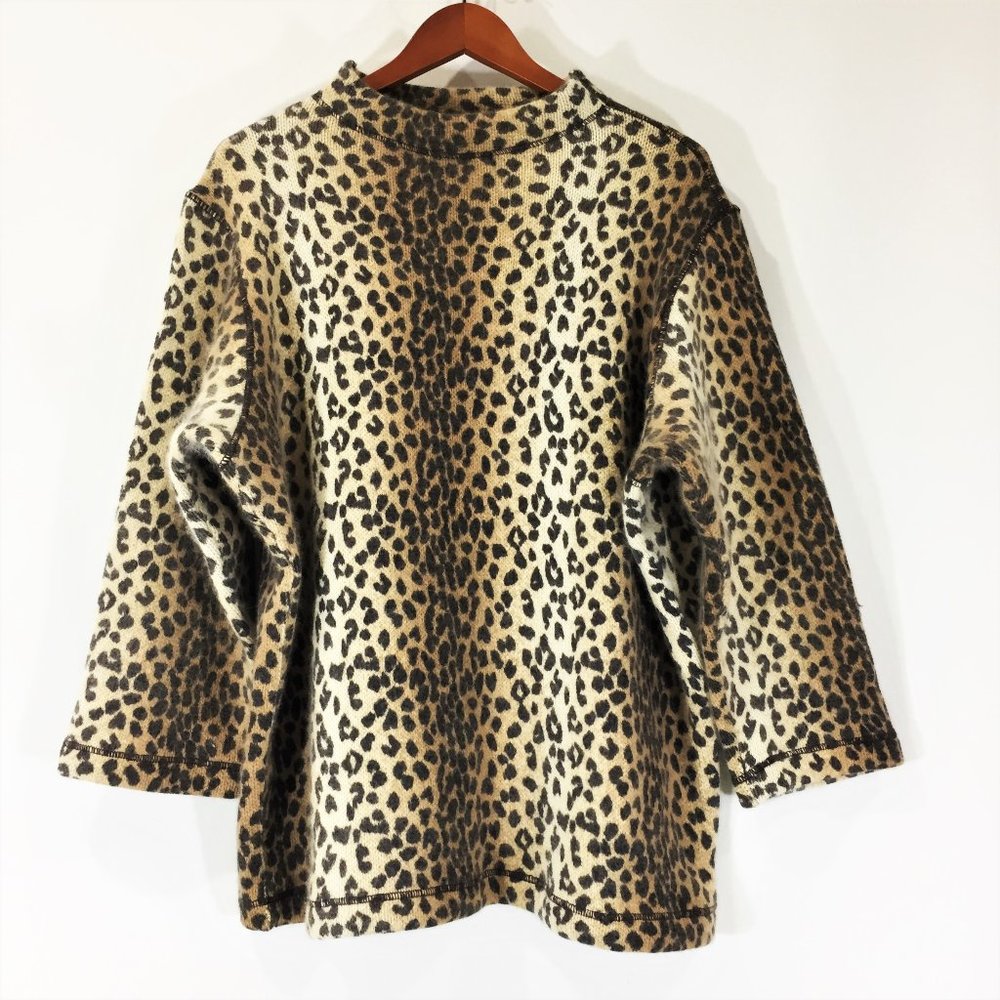 Mock Neck Leopard Print Wool Blend Sweater